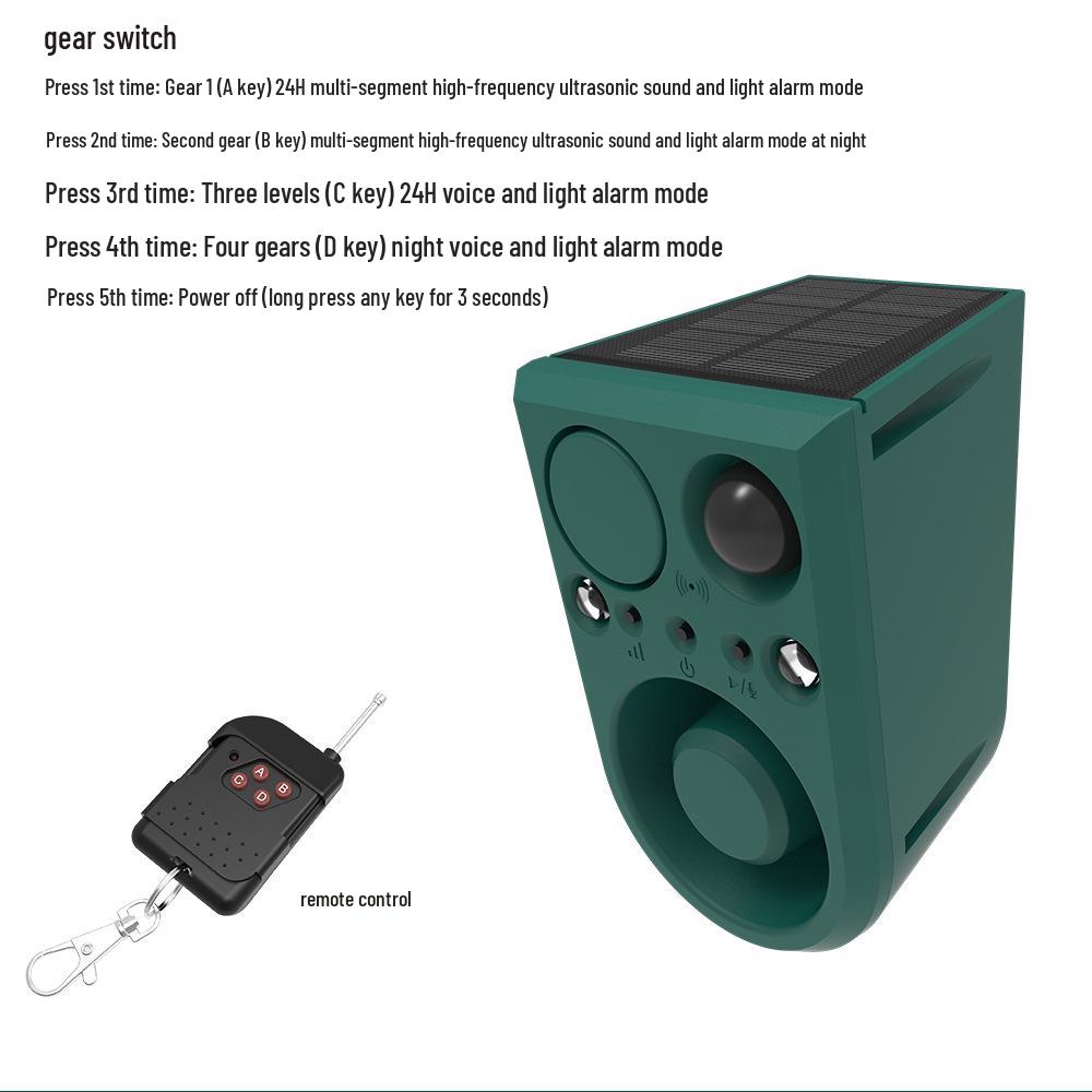 Solar-Powered Ultrasonic Animal Repellent with Infrared and Sound Alarm