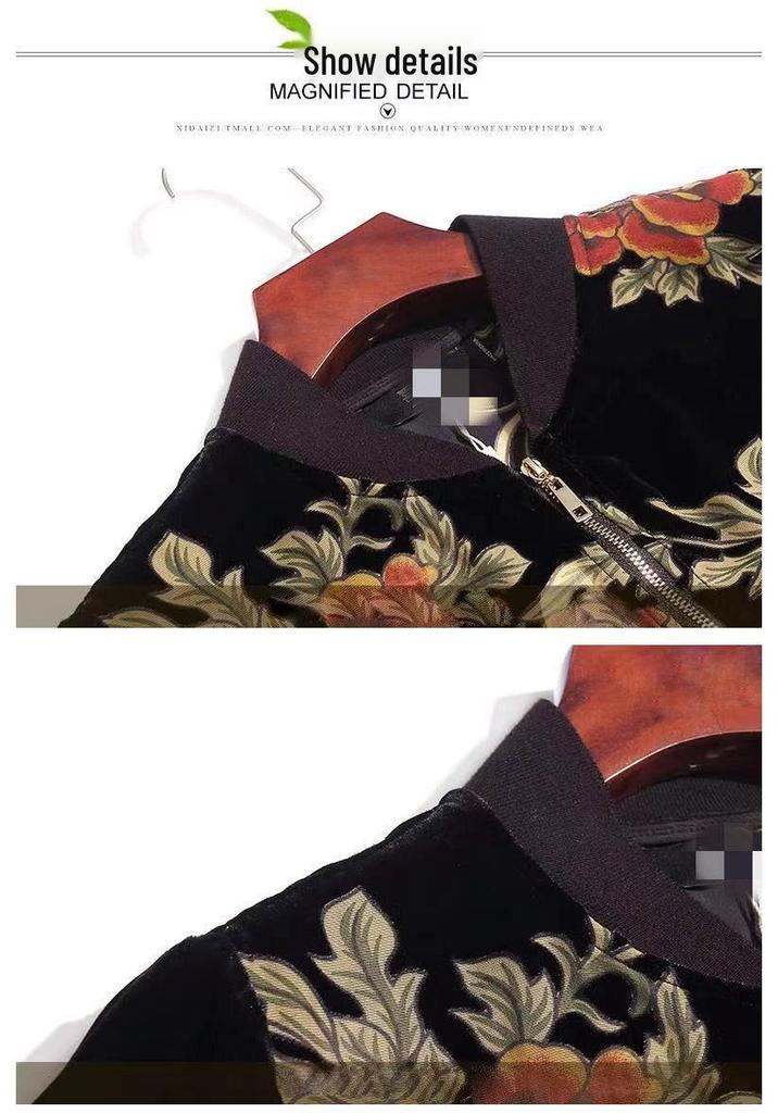 Stylish Velvet Tracksuit Jacket for Middle-aged and Elderly Women - Spring/Autumn Wear