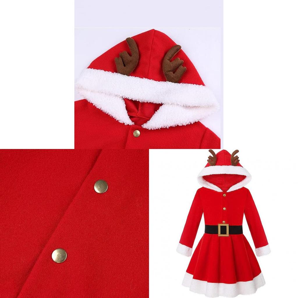 Christmas Girl Costume Dress With Padded Hoodie For Holiday Stage Performances And Dance Shows