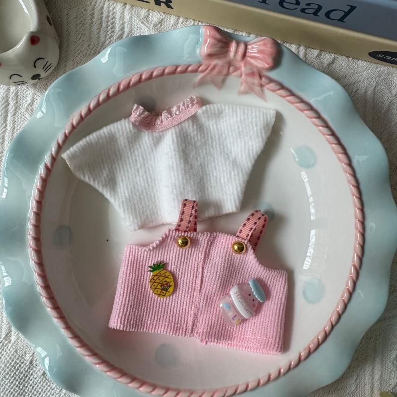 Подходит для детской одежды Labubu с клейкой лентой-липучкой, кукла 17 см, милый повседневный комплект одежды, плюшевая одежда