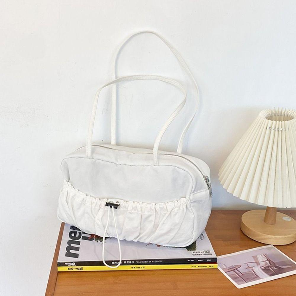 

Multipurpose Drawstring Tote Bag Underarm Bag Nylon Handbag Drawstring Pleated Shoulder Bag Ladies белый