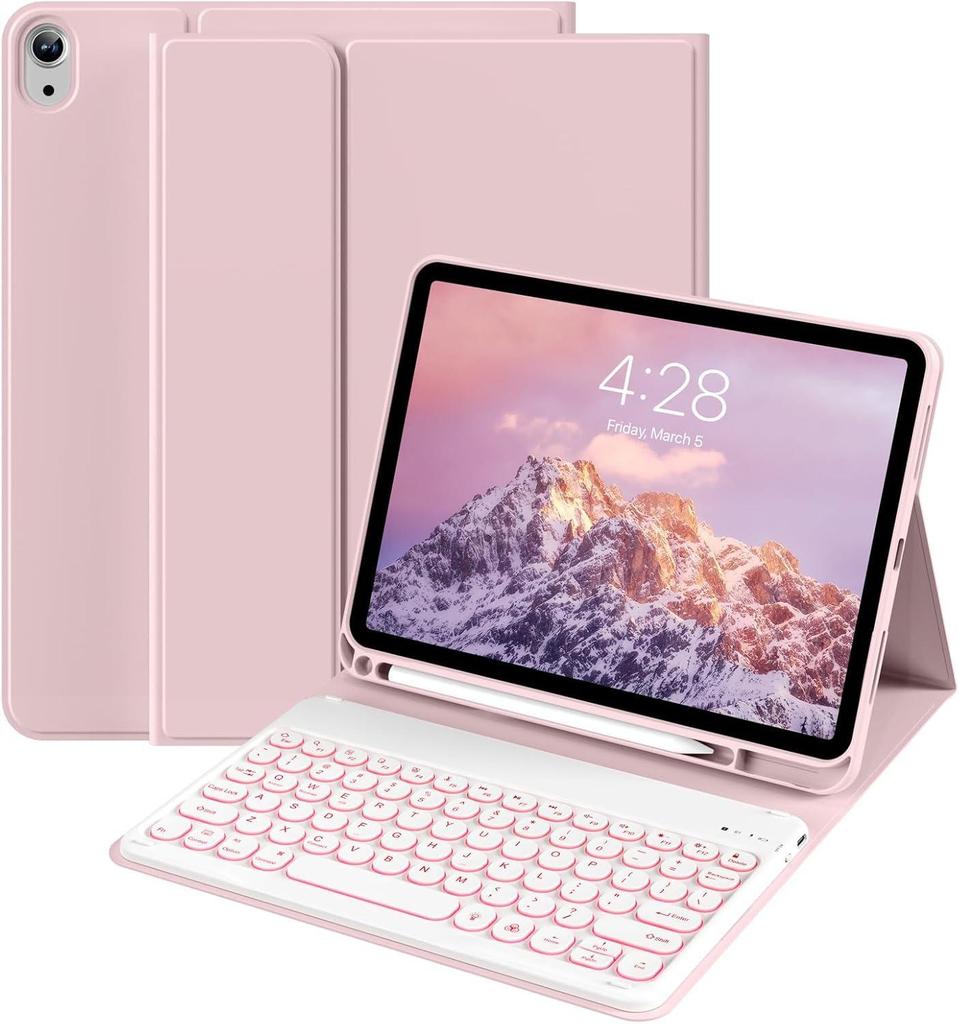 iPad Air 11th Gen Leather Case with Magnetic Backlit Keyboard and Pen Holder - Fits Pro 11/10.9