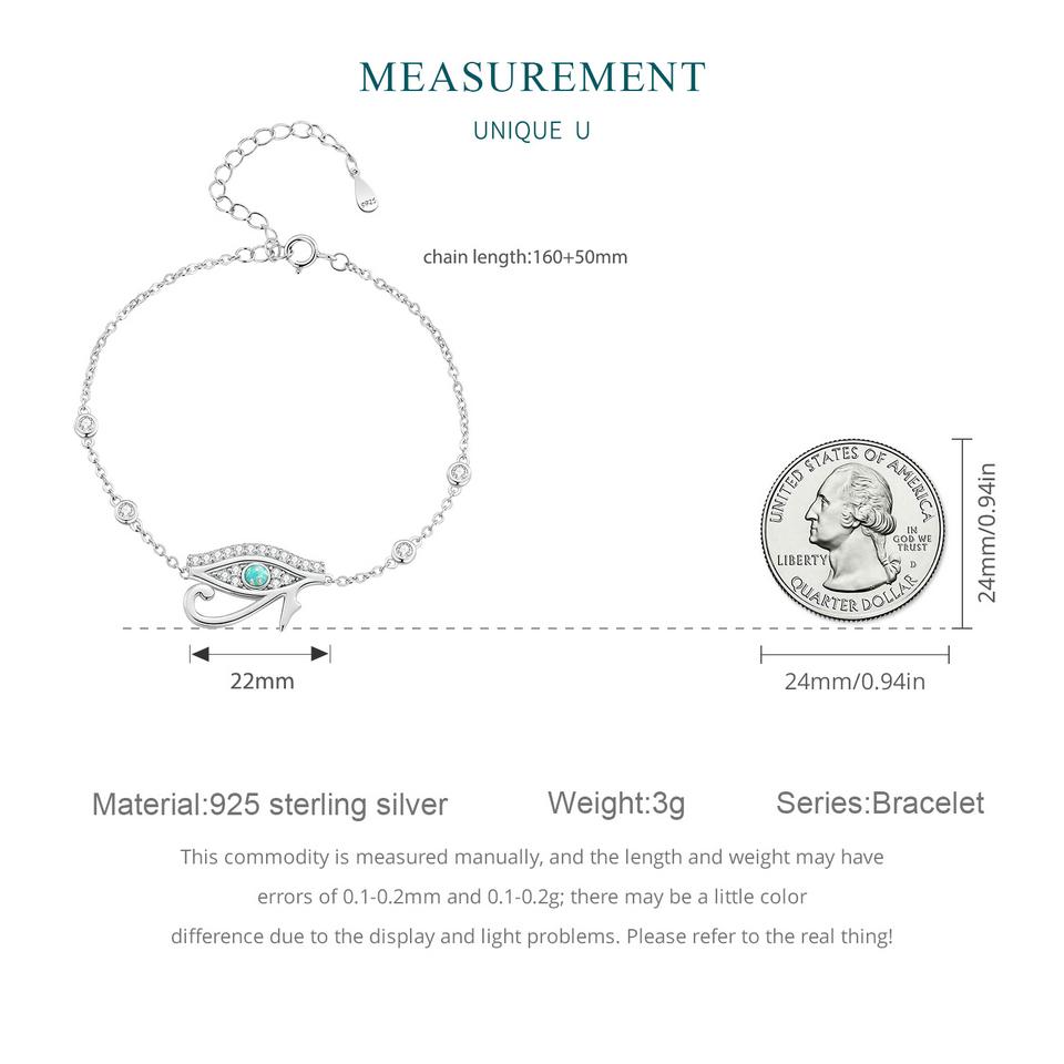 Bamoer 925 sterlingsølv Eye of Horus armbånd Lucky Eye Chain Link for kvinner Bursdagsgave fine smykker