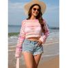 Spring/summer New Women's Cut-out Stripe Stitching Foreign Trade Sexy Bikini Beach Blouse