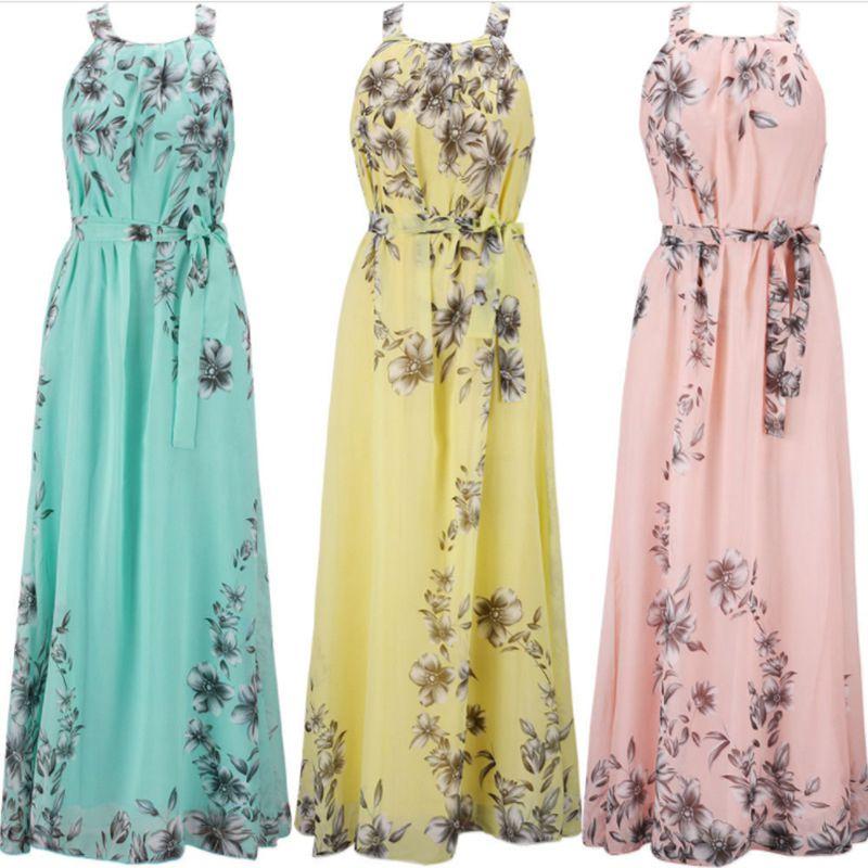 Elegant Plus Size Womens Floral Sleeveless Belted Maxi Long Dress For Summer Parties