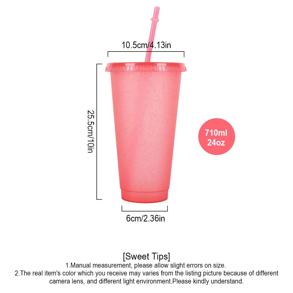 1/5Pcs Reusable Plastic Cup, 710ml Drinkware Tumblers, Coloured Acrylic Cups Tumblers with Lids and Straws, Plastic Bulk Cup