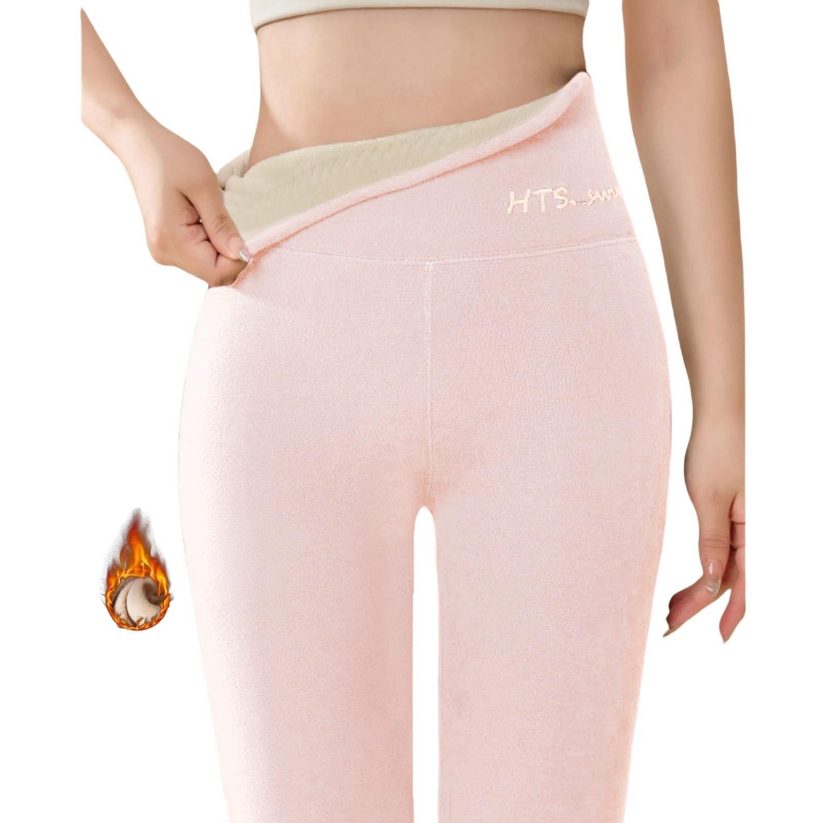 

Женские повседневные брюки с высокой талией, однотонные флисовые термолеггинсы, зимние длинные флисовые брюки для бега из плюша M розовый
