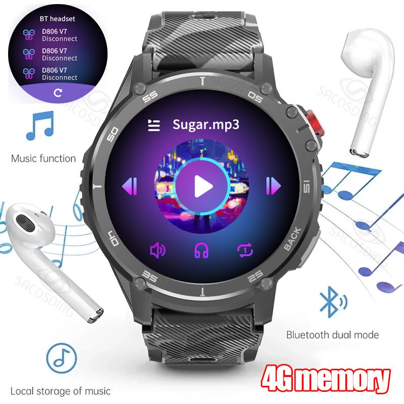 Music Smart Watch 4g Rom Bluetooth Call Sports Watches Men Waterproof Smartwatch For Android Ios Support Tws Earphones