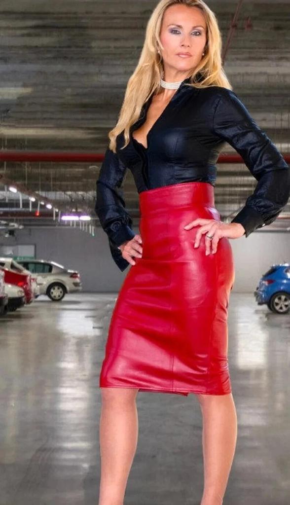 Stylish Formal Wear Soft Women's Skirt Red Genuine Lambskin Leather Party