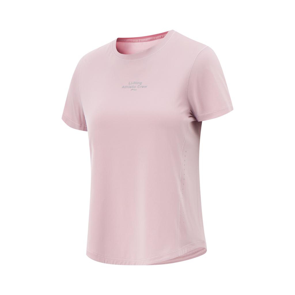 Li Ning Cool Tea Letter Round Neck Ice Silk Quick Dry Comfortable Breathable Versatile Short Sleeve T-Shirt Women Tops Milk-Stone-Pink ATSV276-5