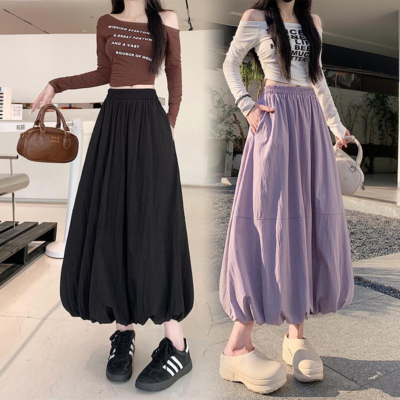 A-Linien-Rock mit hoher Taille in Übergröße - Unifarben, Lang, Vielseitig, Schlankmachend, Frühjahrs-/Sommerdesign für Damen