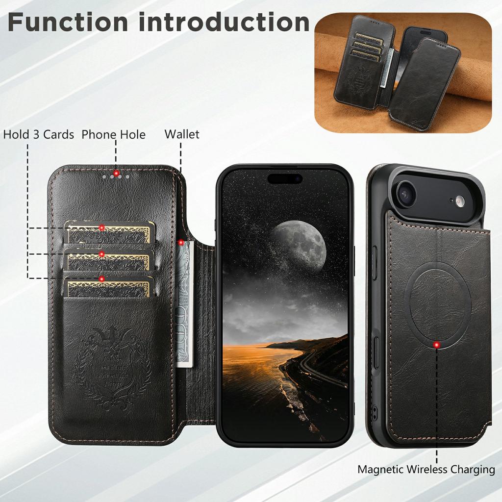 SUTENI J05 For iPhone 17 Air Case Compatible with MagSafe Textured PU Leather Flip Phone Cover