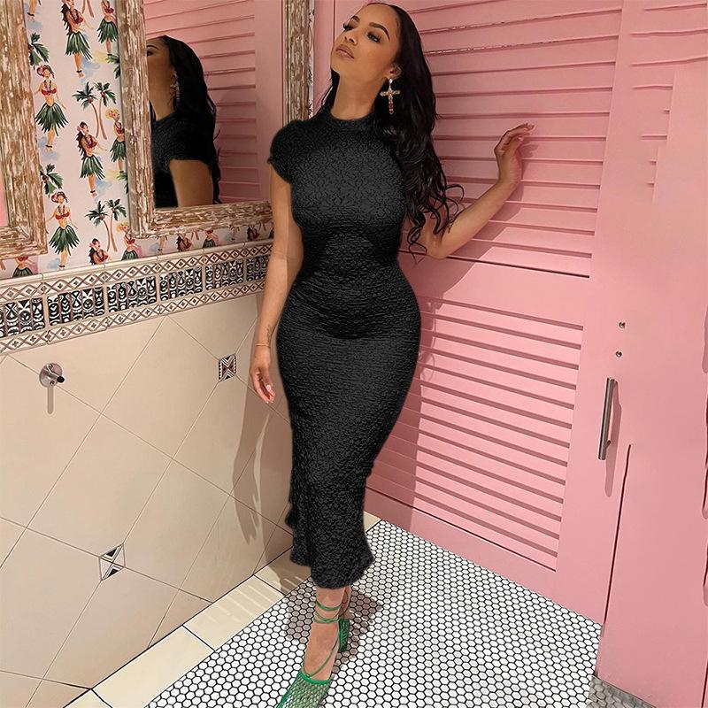 

Летнее кружевное платье с коротким рукавом, женское новое белое повседневное прозрачное длинное платье с круглым вырезом, облегающее облегающее вечернее платье с разрезом, женское элегантное платье, одежда 245 L чёрный