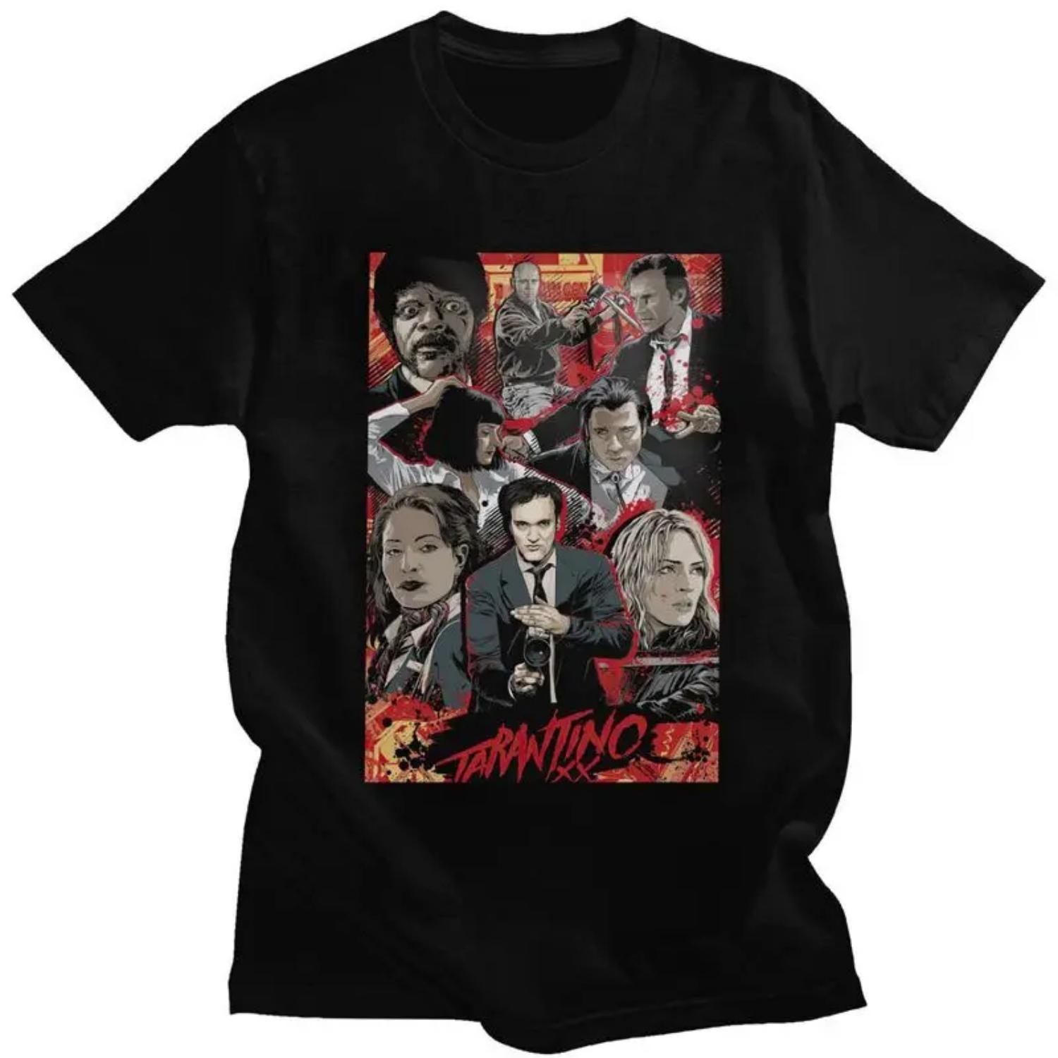 

Custom Vintage Film Quentin Tarantino Collage T Shirt for Men 100% Cotton Tees Short Sleeves T-shirts Slim Fit Clothing XXXXXL чорний