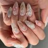 3D Aurora Butterfly Rhinestone Nail Tips with Blush Pearl & Gold Foil Stickers