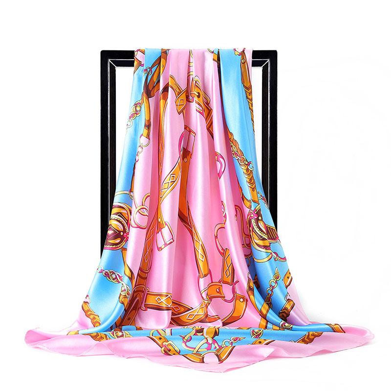 New Women Silk Scarf For Neck Hair Designer Bag Warp Soft Neckerchief Hijab Headscarf Female Foulard Print Paisley Scarf 90*90cm