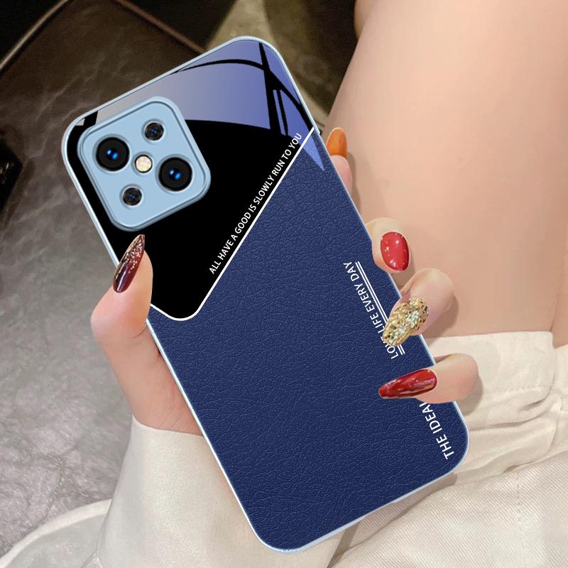 Leather Grid Element For Oppo Find X5 X8 Pro X3 Lite A72 58 73 54S F11 79 Reno 6 4Z 5G Nord N200 Tempered Glass Phone Case