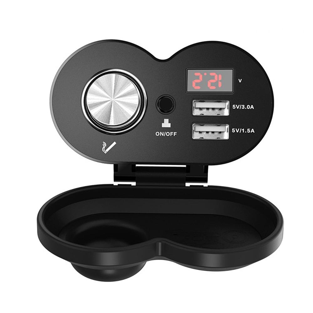 Motorcycle Dual USB MultiFunction Phone Charger with Voltmeter and Cigarette Lighter (Black)