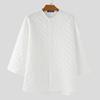 INCERUN Oversized Men Collarless 3/4 Sleeve Flowers Texture Casual Tunic Tops Shirts