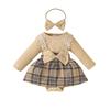 Baby Girls' Long Sleeve Lace Plaid Romper with Bowknot