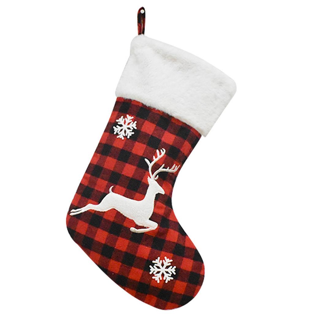 Christmas Stocking Fireplace Decor Christmas Gift Fun Tree Snowflake Red White Plaid Sock Boots Fireplace Home Decoration