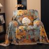 Retro Single Sofa Cover For Living Room High End All-Cover Sofa Towel For All-Season Flower Printed Multifunctional Knee Blanket