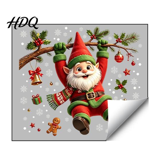 Reusable Window Stickers Cute Gnome Christmas Static Cling Removable Decal with Holly Bell Decals Gingerbread Snowflake Holiday Decor for