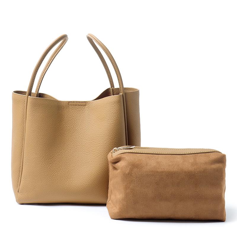 The First Layer Of Cowhide Vegetable Basket Bag, Bucket Bag, Simple And Large-Capacity Leather Single Shoulder Oblique Span Handbag.