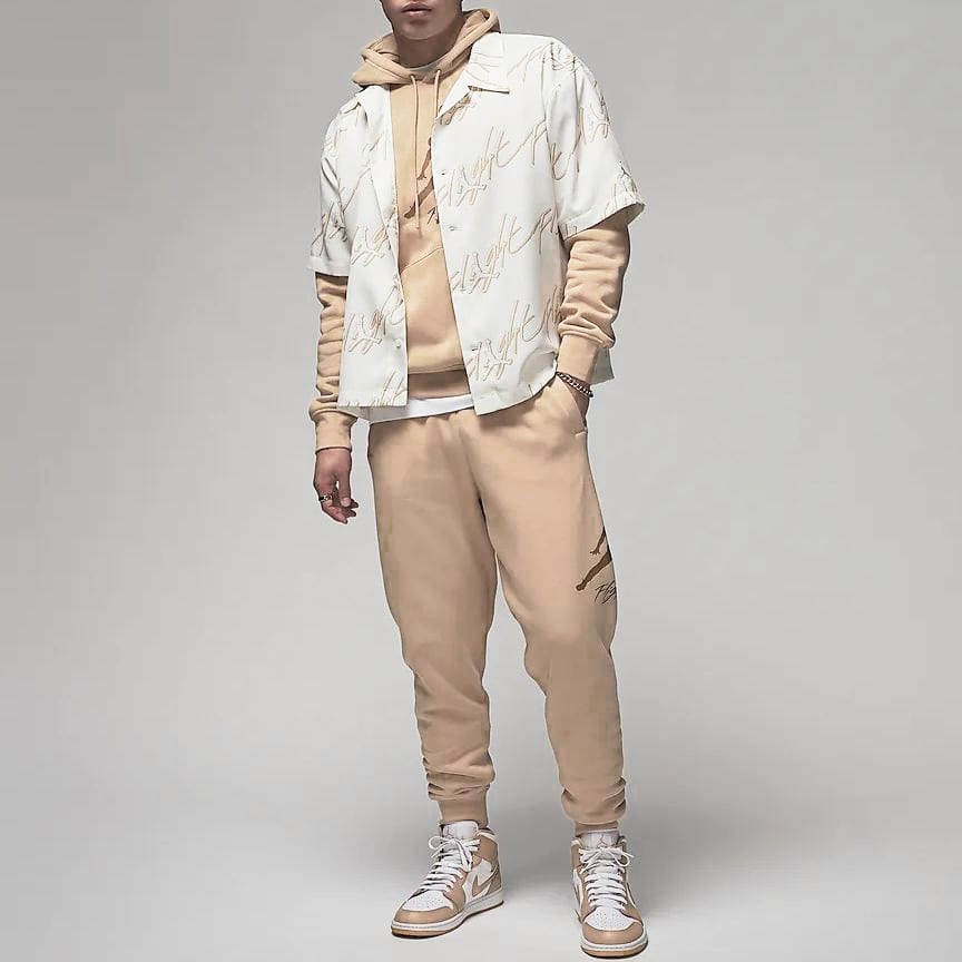 Jordan Essentials Logo Print Lace Up Casual Fleece Lined Elastic Cuff Knitted Sweatpants Men's Phellodendron FD7346-200