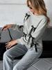 Baifen Zhiyi 2025 Autumn Sweet Style Grey Hoodie with Bow Accent