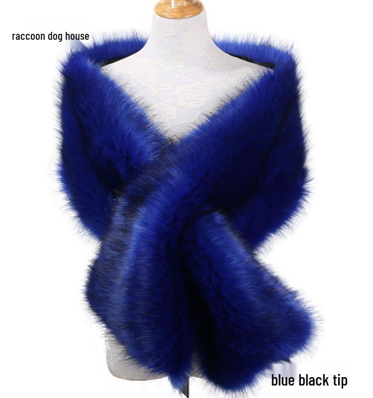 Women's Faux Fox Fur Shawl Cloak: Thick Autumn/Winter Bridal Evening Scarf and Neck Warmer