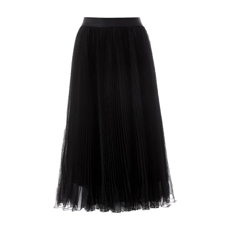 LANCY Flowy A-Line Pleated Mesh Midi Skirt
