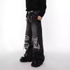 Men's American Retro Double Waist Ripped Patch Straight Jeans