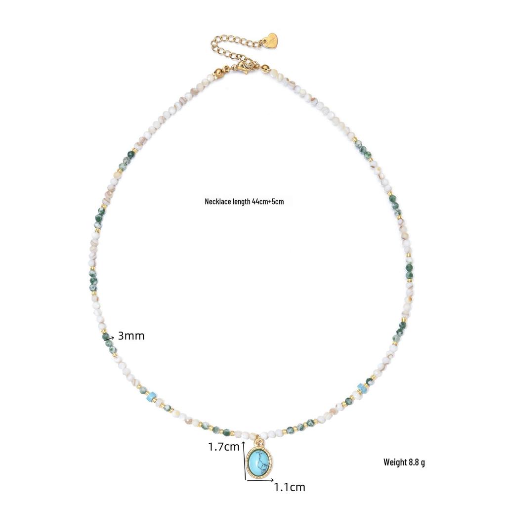 Stainless Steel & Natural Stone Beaded Necklace for Women - High-End, Non-Fading, Light Luxury Clavicle Chain