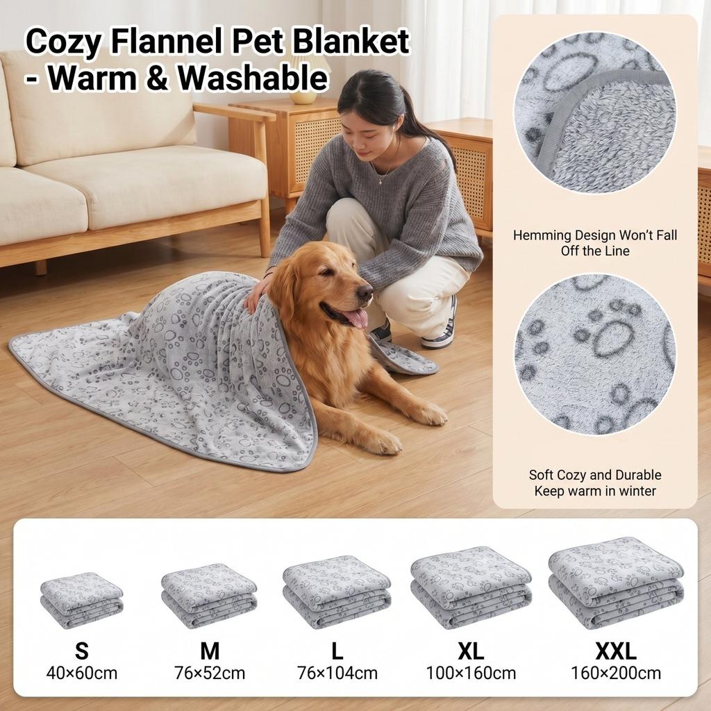 Pet Blanket for Dogs Cats - Foldable Machine Cozy Bed Cover for Crate Kennel Travel Indoor Use