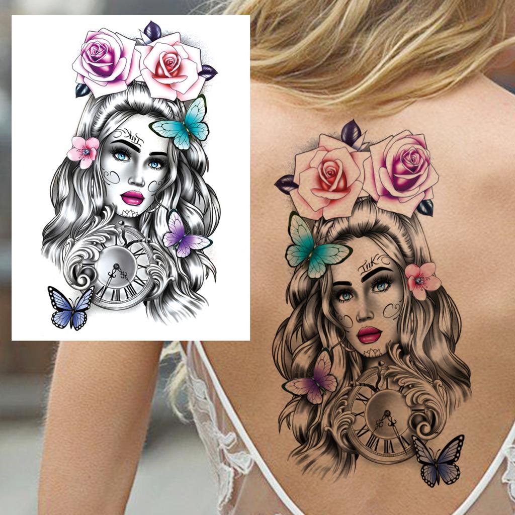 Sexy Tiger Flower Temporary Tattoo For Women Girl Skull Leopard Lion Tattoos Sticker Black Fake Tribal Animal Large Wasit Tattos