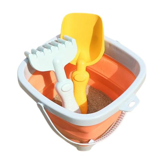 

Пляжные ведра-замки из 3 предметов с лопатками, сетчатая сумка-ведро, складной детский набор для песка, складной 45361 оранжевый