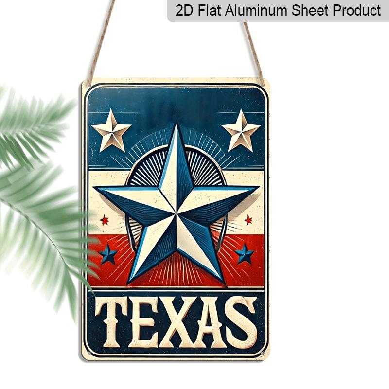 2D Flat, 1pc Vintage TEXAS Lone Star Aluminium Sign - 8 x12 Rustic Texas Flag Inspired Decor, Patriotic Lone Star Wall Art, Perfect for Texas 20*30cm
