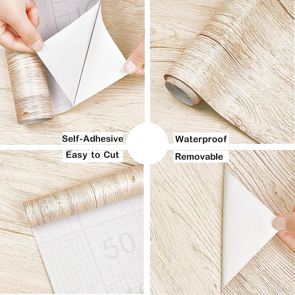 40CM Široký Dřevěný Dekorační Papír na Nábytek Vodotěsná Vinylová Samolepka na Zeď Samolepicí PVC Tapeta Samolepka na Dveře Kuchyňské Skříňky