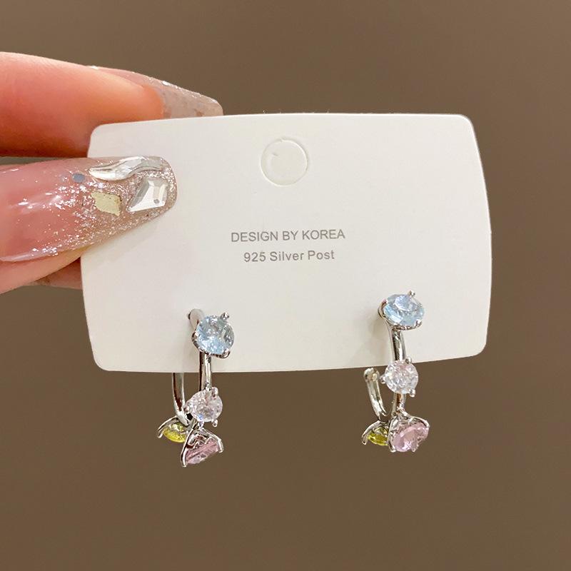 ins style colored zircon-shaped earrings female Spice Girl stud earrings fashionable and versatile temperament earrings