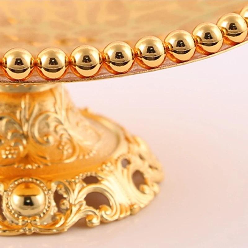 Fruit Dish Gold Bead Candy Nut Cake Dessert Food Metals Storage Basket Wedding Oval Shape Table Tray Organizer Home Decoration