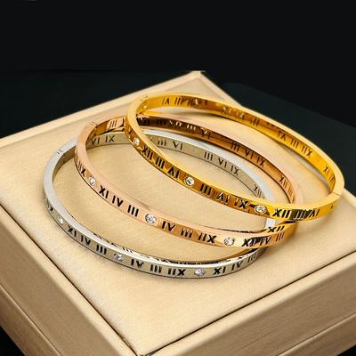 Fashionable Hollow Roman Numeral Titanium Steel Bracelet for Women, Light Luxury and High-end Sense