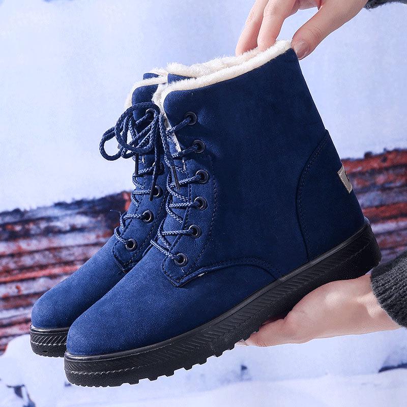 Korean Style High-top Snow Boots for Men and Women, Plus Size, with Velvet Lining and Front Lace-up.
