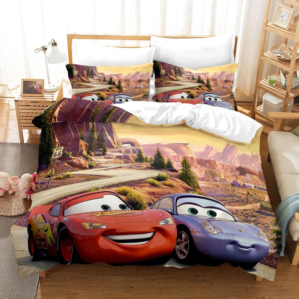 3D Digital Kit, Printed Quilt Set Three-Piece Set, Cartoon Animation Car