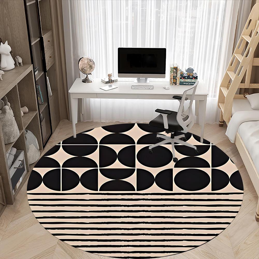 1pc Black and white Abstract Pattern Office Round Area Rug, Mat Suitable For Office, Under Office Chairs Bedroom Living Room Home Decor, Room Deco