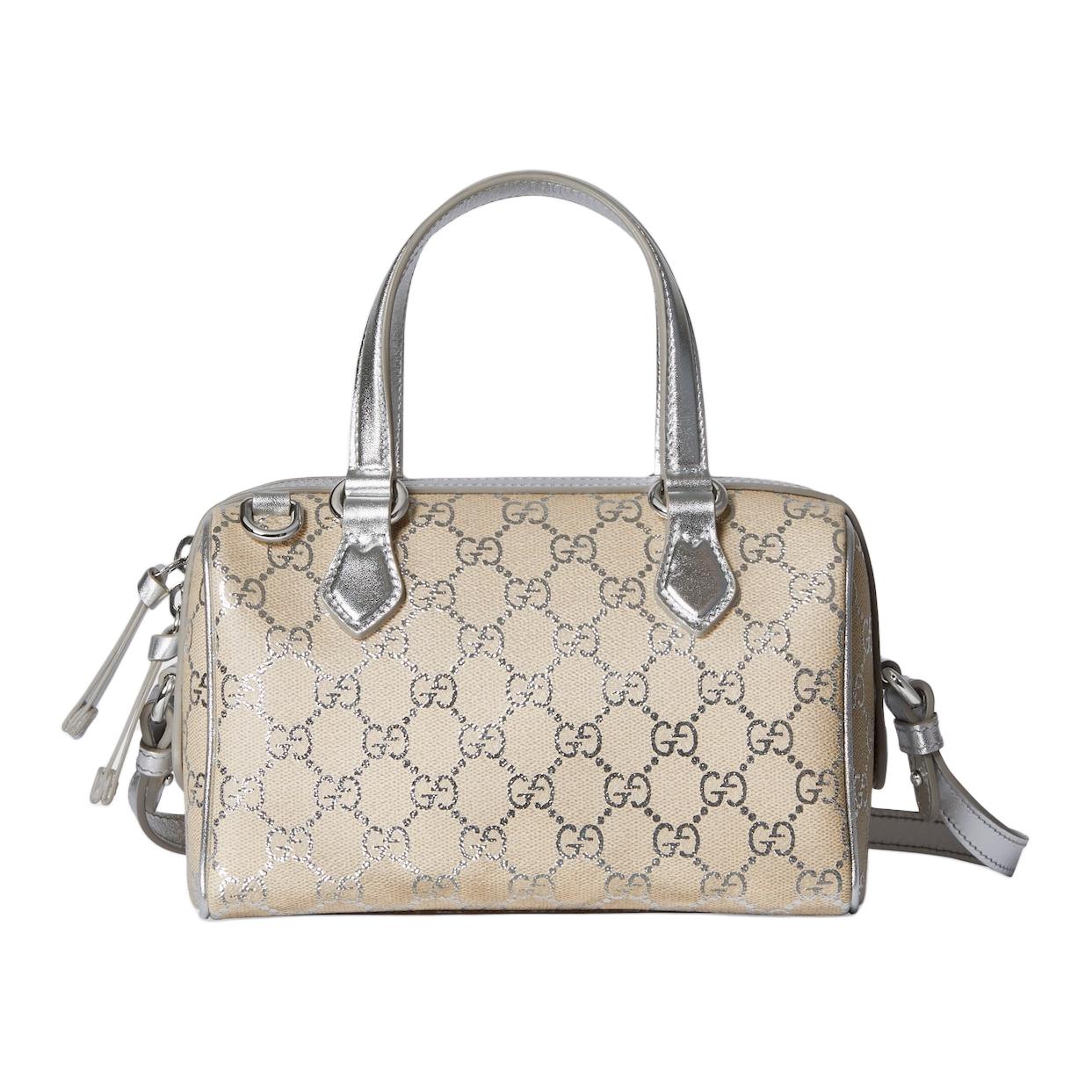 

Gucci GG Emblem Metallic Laminated GG Interlocking Pattern Boston Bag Women handbags Silver 848889-FAFEL-8741 Basic Set (Bag+Dust Bag)