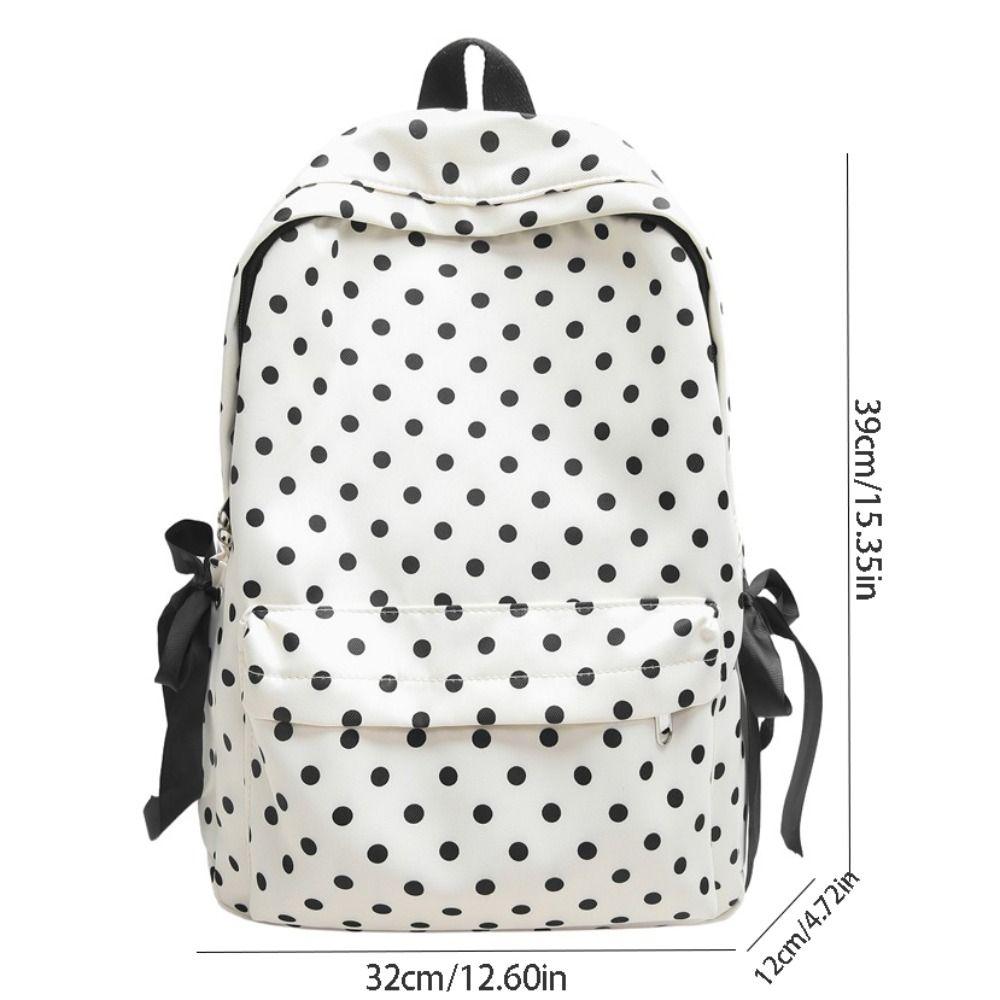 Minimalist Polka Dot Backpack Sweet Student School Bag Y2k Bow Rucksack Daily