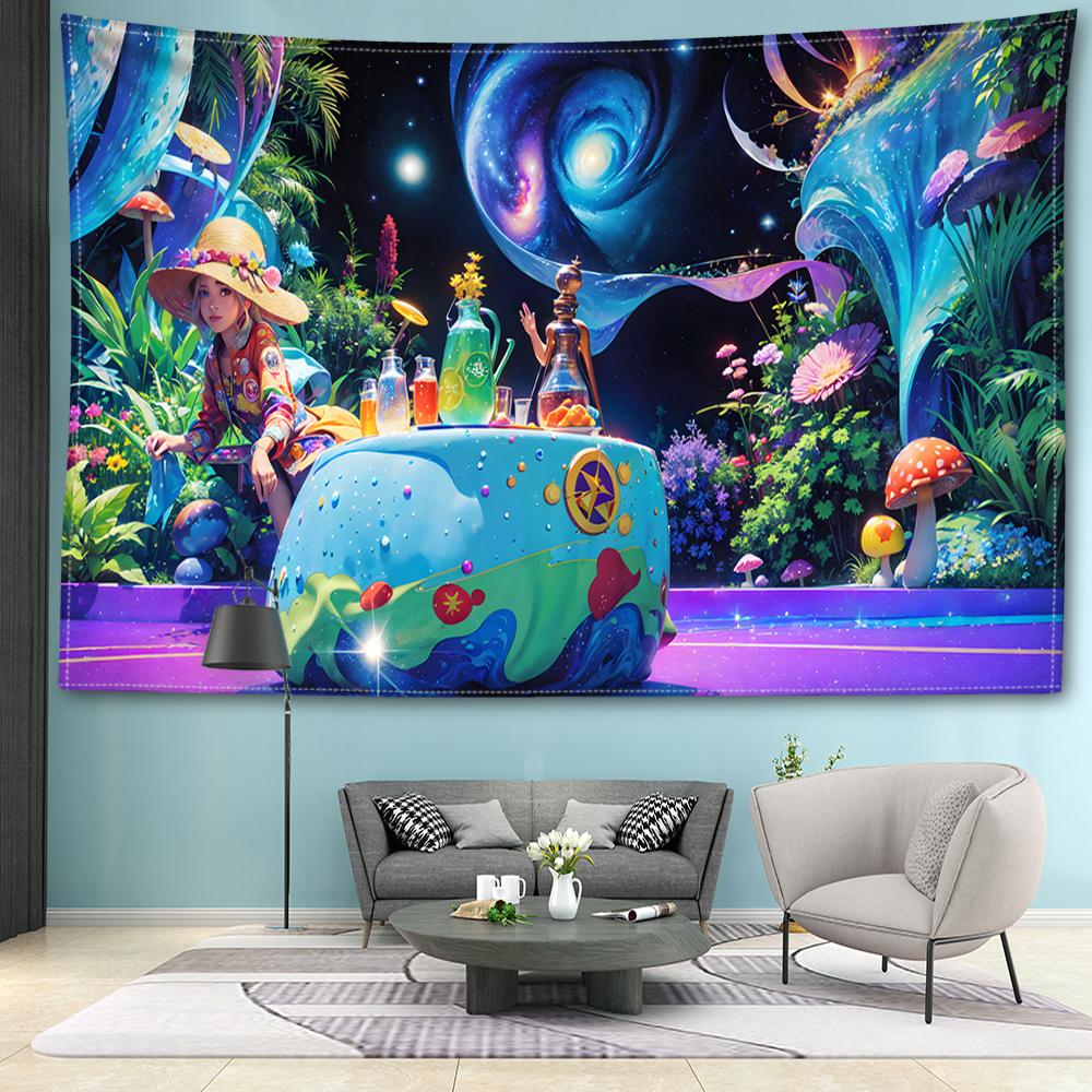 VIKAMA Abstract Art Wall Tapestry Cartoon Mushroom Forest Wall Hanging Bohemian Style Bedroom Living Room Home Decor