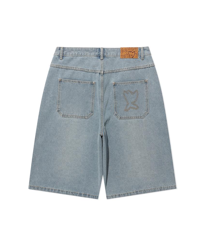 WACKY WILLY Double Knee Denim Shorts Blue