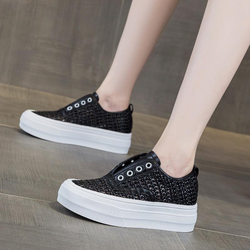 Thick-soled Little White Shoes Women's New Summer Outer Wear Fashionable Versatile Hollow Breathable One-pedal Lazy Board Shoes